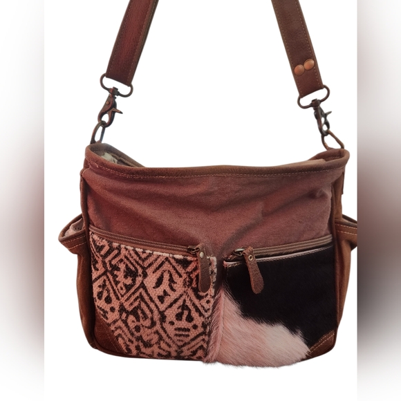 Myra Bag Handbags - Myra Messenger Crossbody Shoulder Bag With Calf Hair And Leather Emblishment EUC